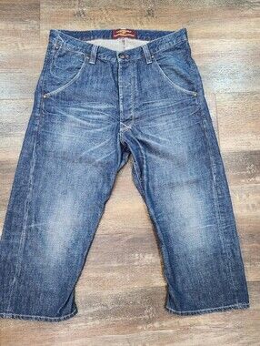 Vtg Crocker Original Jeans Y2K Baggies Cropped Skater Denim 34 Baggy Streetwear